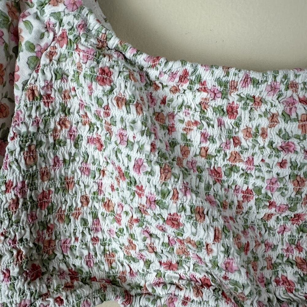 Aeropostale Floral Cottagecore Crop Top Womens L Milkmaid Festival Puff Sleeve - Picture 5 of 10